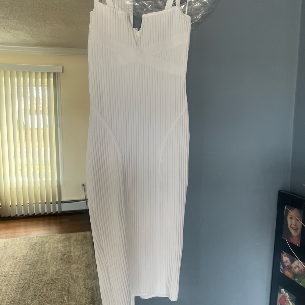 Fashion Nova White Ribbed Midi Dress